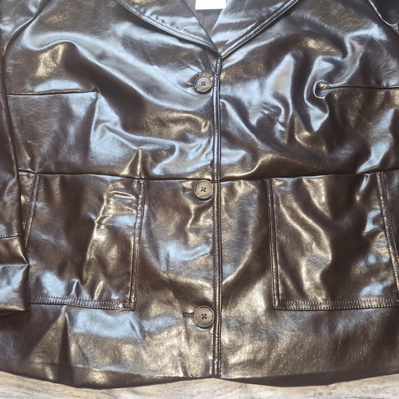 A‎ New Day Faux Leather Jacket Brown Button Front Blazer 1X - Picture 2 of 12